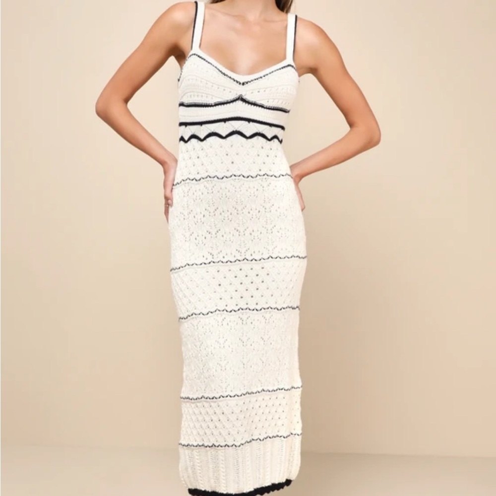 Lulu's White and Black Midi Dress